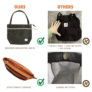 Bolso de mano de pana para mujer, bolso de mano informal con cremallera, bolso de hombro de gran capacidad con bolsillos - Product Image 3