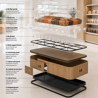 Étagère de présentation personnalisée pour supermarché, en acier et bois, avec bacs de rangement, vitrine pour fruits et légumes