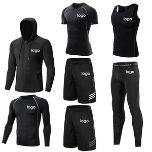 Veste de sport à capuche et T-shirt de compression 7 pièces en polyester respirant à séchage rapide de haute qualité avec logo personnalisé, coupe ajustée et couleur unie - Product Image 1
