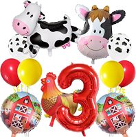 Ensemble de ballons en aluminium sur le thème des animaux de la ferme, vache et coq, ballons en Mylar à motif vache pour la fête d'anniversaire des enfants de 3 ans