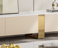 Ensemble de meubles de salon de luxe italien, table basse en marbre moderne et meuble TV extensible en acier inoxydable, design contemporain