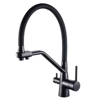 Robinet de cuisine chaud/froid en alliage de zinc, double poignée, finition polie, design moderne, douchette extractible, montage sur plan, valve en céramique