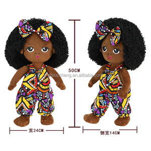 Poupée de chiffon en tissu pour fille africaine de 19 pouces, robe mignonne en peluche douce, poupée noire pour bébé - Product Image 2