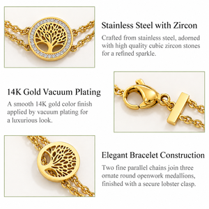 Bracelet médaillon ajouré en acier inoxydable plaqué or 14 carats sous vide, couleurs or et argent, avec zircon - Product Image 4