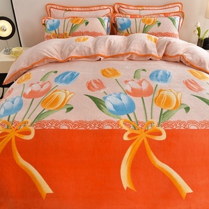 Housse de couette respirante drap de lit doux/jupe de lit taies d'<span class=keywords><strong>oreiller</strong></span> pour usage familial reine taille bulle <span class=keywords><strong>flanelle</strong></span> 4 pièces ensemble de literie - Product Image 2