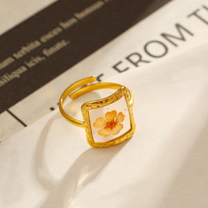 Stainless Steel <b>Ring</b> 18k Gold Plated <b>Titanium</b> Steel Square Flower Inlay Women's Fashion Jewelry Gift - Product Image 1