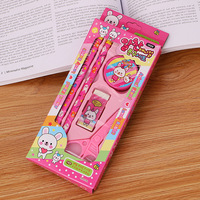 Set de Papelería Kawaii con Logotipo Personalizado, Lápices de Dibujos Animados, Borrador, Sacapuntas, Tijeras, Útiles Escolares, Set de Papelería Creativa para Niños