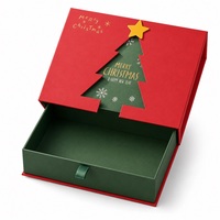 Boîte cadeau pliable personnalisée en carton rouge ivoire découpé sur mesure, motif sapin de Noël, avec fenêtre et dorure à chaud, certifiée FSC, directement de l'usine