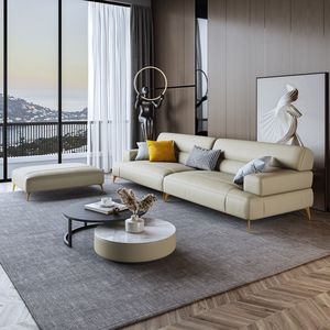 Sofá beige de cuero auténtico moderno a precio de fábrica, sofá de diseño italiano para sala de estar, sofás de <span class=keywords><strong>2</strong></span> plazas a la venta - Product Image 2