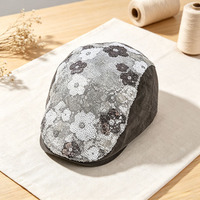 Béret personnalisé coloré à sequins floraux, casquette de gavroche vintage scintillante, bonnet de performance scénique et de fête pour femme