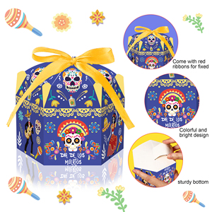 Huancai Day of The Dead Cupcake Candy Treat Boxes con cinta Dia <span class=keywords><strong>De</strong></span> Los <span class=keywords><strong>Muertos</strong></span> Paper Gift Goody Box para suministros <span class=keywords><strong>de</strong></span> fiesta mexicanos - Product Image 3