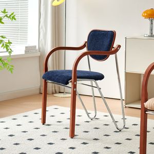 Chaise de salle à manger en bois massif de style vintage avec dossier rembourré en tissu, design minimaliste, pour la maison, le café, la bibliothèque - Product Image 2