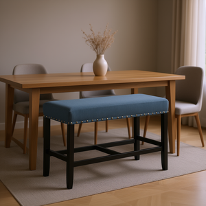 Banc de salle à manger bleu à hauteur de comptoir avec garniture cloutée, mobilier de salle à manger moderne - Product Image 2