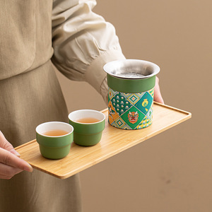 Modern Gongfu Tea <b>Set</b> with Portable Leather Bag Unique Small Ceramic <b>Teapot</b> with Stainless Steel Tea Infuser - Product Image 3
