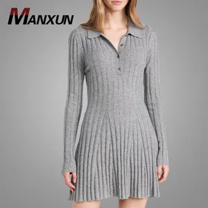 Custom Autumn Women Clothes Simple Style Plain Knit Dress Beautiful Pleats Cashmere Sweater Dresses Online