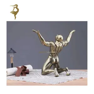 Bronze abstract characters kneel on the ground statue celebrate shout man sculpture