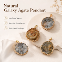 Pendentif Soleil en Agate Galaxie Naturelle Druzy, Pierre Brute Dorée, Breloque de Collier en Gros