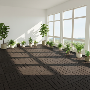 Dalles de terrasse emboîtables carrées <span class=keywords><strong>en</strong></span> WPC brossé résistant aux intempéries <span class=keywords><strong>pour</strong></span> jardin extérieur, installation rapide, <span class=keywords><strong>pour</strong></span> balcon et <span class=keywords><strong>patio</strong></span> - Product Image 1