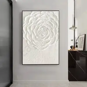 Dekorasi lukisan tangan kanvas 3D lukisan bunga putih abstrak tekstur seni dinding cat akrilik Relief