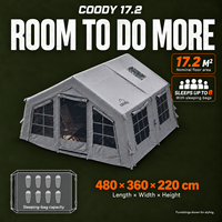 Tente gonflable Coody Familia 17.2 Air - Gris, extra large, directement de l'usine, glamping, camping familial de luxe, quatre saisons