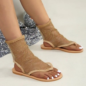 Sandalias planas de malla con diamantes de imitación para mujer, con cremallera trasera en el tobillo, zapatos de verano para mujer - Product Image 3