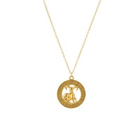 Collares con Colgante de los 12 Signos del Zodiaco, Acero Inoxidable, Chapado en Oro de 18K, Medallón Redondo Grabado, Cadena de Cable para Mujer
