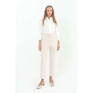 Pantalon Carotte Taille Haute Femme Anti-Plis Couleur Écru 18118PNT - Product Image 4