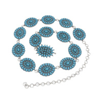 Gina Fashion Wholesale Western Concho Turquoise Chain Belt Cinturón de metal de tamaño ajustable
