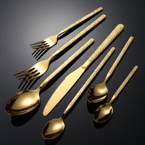 Juego de cuchillos de lujo, cuchara, tenedor, juego de cubiertos de acero inoxidable real, cubiertos dorados para restaurante, juego de cubiertos dorados para bodas - Product Image 3