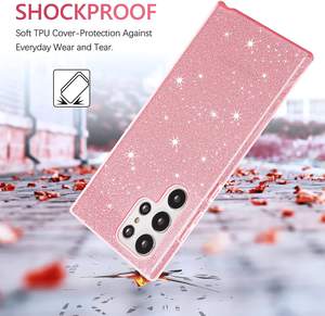 Custodia 3 in 1 Antiurto alla Moda per Ragazze per <span class=keywords><strong>Samsung</strong></span> S25 <span class=keywords><strong>Ultra</strong></span> <span class=keywords><strong>Cover</strong></span> Glitterata <span class=keywords><strong>S22</strong></span> S23 Plus Custodia Brillante Rosa Oro Glitterata - Product Image 4