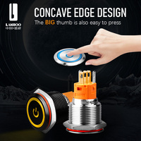 LANBOO-Interruptor de botón de metal luminoso, 16mm, 19mm, 3A, con reinicio de autobloqueo, 1NO1NC, resistente al agua IP65, rojo, verde, azul