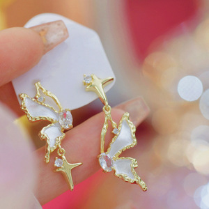 Orecchini Pendenti a Farfalla in Smalto e Zirconi per Donne, Stile Principessa Elegante, Gioielli alla Moda - Product Image 3