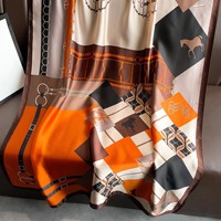 Écharpes en soie imprimées de chevaux pour femmes, nouvelle collection, marque de luxe, hijabs de tête, foulards en soie charmeuse de luxe, design de créateur