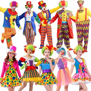 Volwassen Vrouwen Clown Kostuum Cosplay Kostuum Voor Mannen Jumpsuit Kerst Joker Jurk Set Carnaval Cadeau