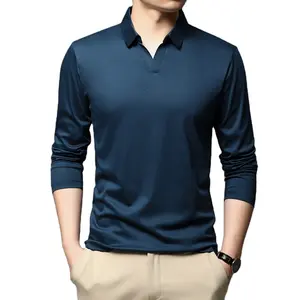 OEM/ODM Mercerized 100% Cotton Comfortable Brand Poloshirt Casual Long Sleeve Solid Polo T Shirt Custom Logo Polo Shirt Men