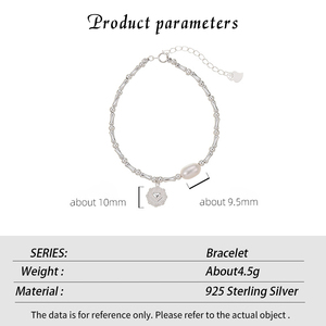 กำไลข้อมือไข่มุกทำจากไม้ไผ่ S925ลายเงินสำหรับคนดังทำด้วยมือสไตล์เกาหลีสไตล์ร้อน - Product Image 6