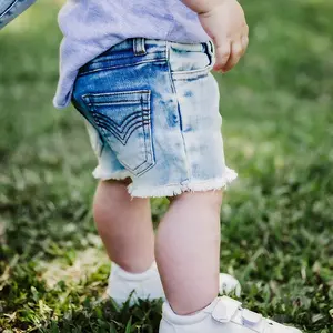 Fashion Toddler Unisex Raw Hem Elastic Waist Jeans Denim Shorts For Kids Baby Loose Fit Jean Shorts Children's Clothing