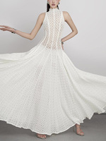 Robe Longue Tricotée Lavable Élégante et Amincissante, Modèle Vintage en Dentelle, Coupe Trapèze Taille Haute Sans Manches, Nouvelle Collection Été 2026