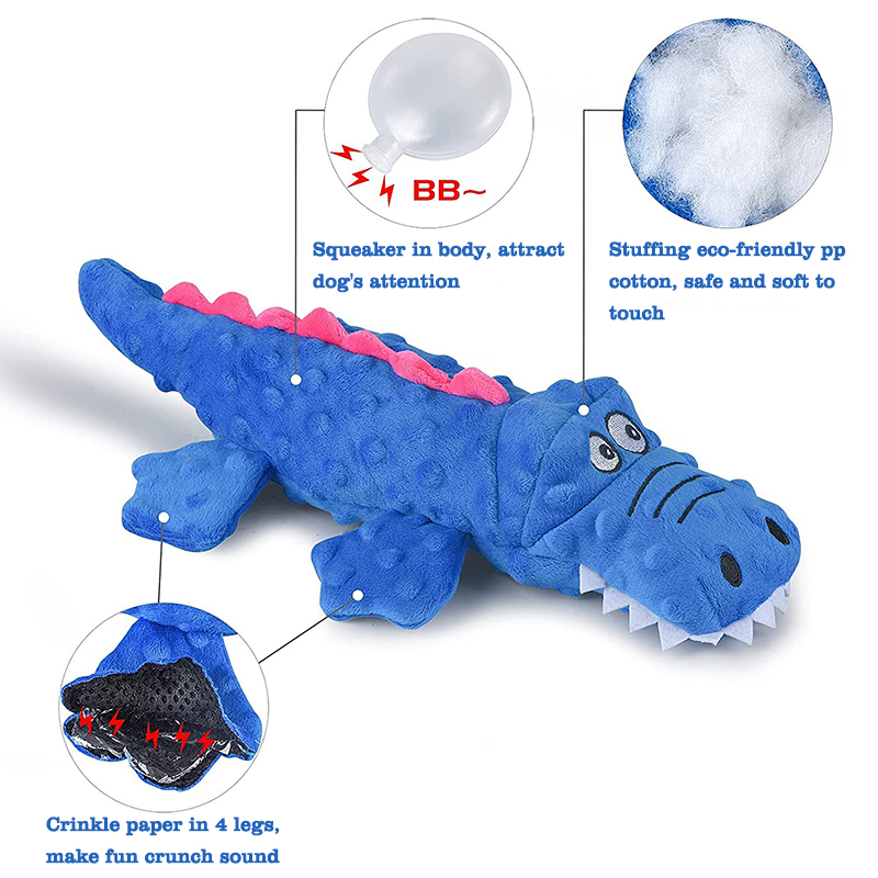 cheap factory price cute plush soft crocodile shaped pet interactive toys squeaky plush dog toy with logo
