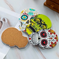 Nouvel Arrivage – Sous-verre en céramique 3D brillant et gaufré, personnalisé en forme de squelette, avec estampage doré, style nordique, base en liège résistante à la chaleur