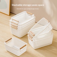 Panier de rangement rectangulaire multifonctionnel en plastique avec poignée pour collations, articles divers, salle de bain, cuisine, rangement égouttoir