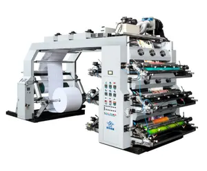 6 Kleur Papier Plastic Film Pe Bopp Niet-geweven Pp Geweven Ci Centrale Drum Flexo Printing Machine