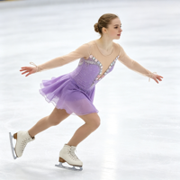 Robe de patinage artistique et de danse pour enfants et adultes, couleur lavande, en maille nude, à manches longues, avec strass et découpe florale ovale au dos, pour compétition et spectacle