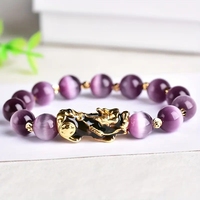 Bracelet porte-bonheur violet opale oeil de chat pierre Feng Shui Pixiu Dragon bracelet à breloques pour homme