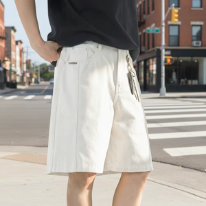 Shorts en jean vintage pour hommes, respirants, style cargo à empiècements latéraux, coupe ample, décontractés, 5 pouces, collection été 2026, streetwear, vente en gros - Product Image 1