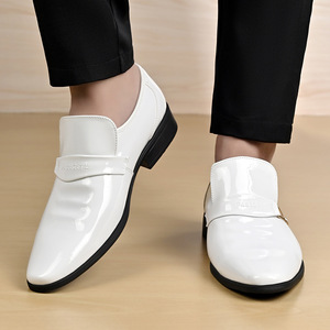 Patent Leather Men's Pointed <b>Toe</b> Loafers Office Career Solid Color Breathable Rubber Outsole Microfiber Lining Embossed Logo - Product Image 4