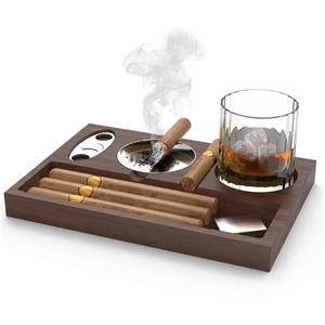 Vente en gros cendrier de luxe en bois et métal accessoires de bureau pour cigares plateau multifonctionnel porte-verre à whisky cendrier pour cigares - Product Image 1