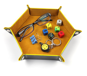 Plateau de rangement de bureau en cuir PU et velours de haute qualité, pliable, pour DND et autres jeux de table, plateau à dés hexagonal roulant - Product Image 6