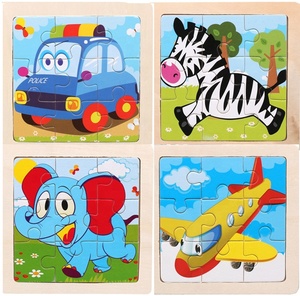 Jouet <span class=keywords><strong>Puzzle</strong></span> en bois pour enfants, éducatif, petite taille, 11x11cm, avec Animal de dessin animé, offre spéciale - Product Image 2
