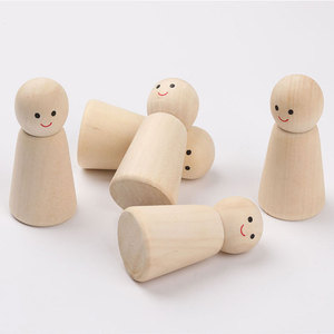 Unfinished <strong>Smiling</strong> Face DIY <strong>Wood</strong> Peg Doll Crafts Polished Wooden Carved Figure - Product Image 2